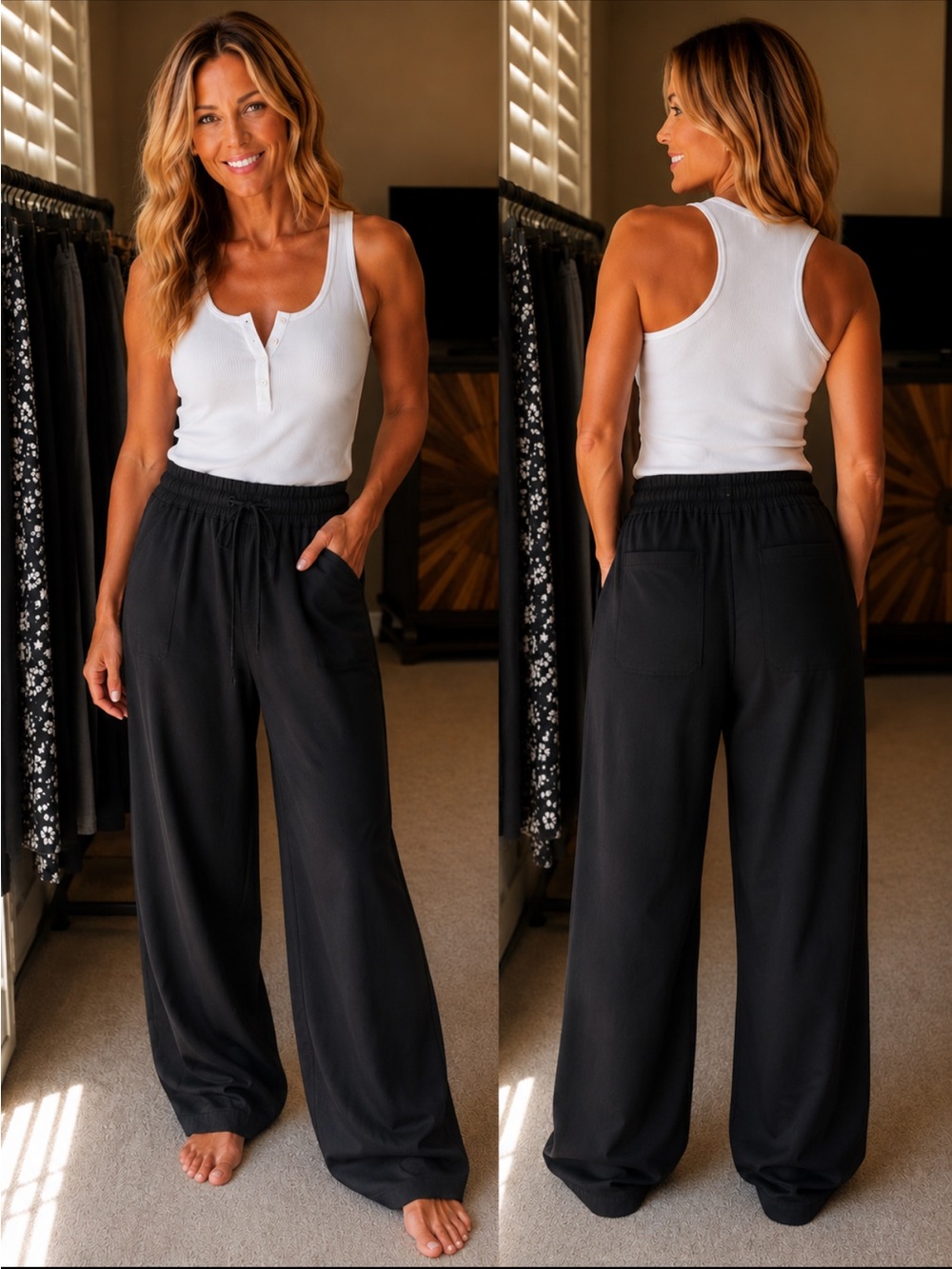 Linen Wide-Leg Pull-On Pants in Black - Classic Comfort never been worn outside